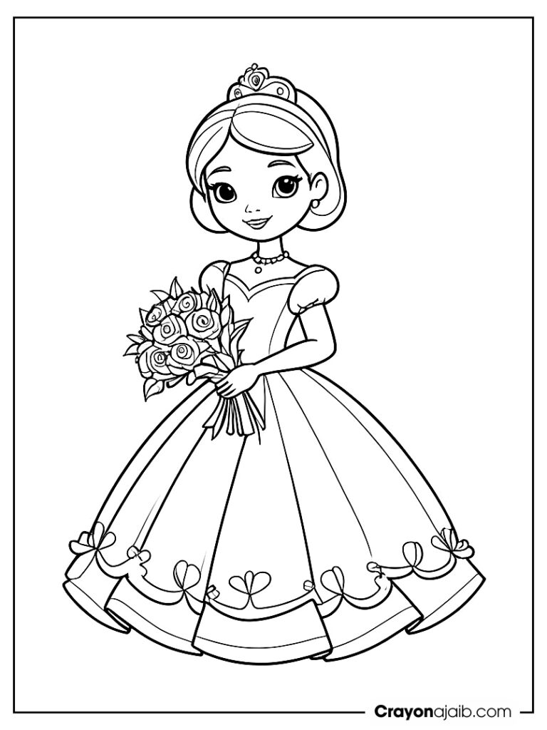 Princess with flowers coloring page ca