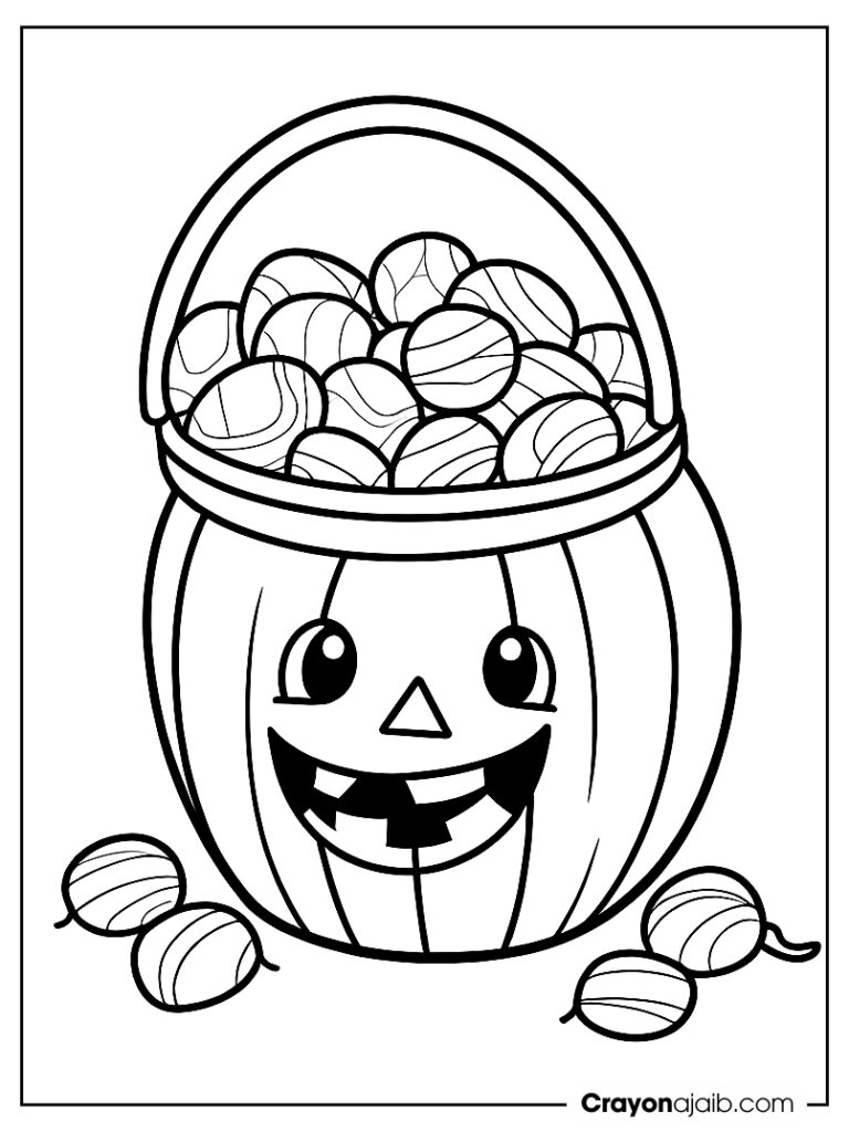 Pumpkin candy bucket with halloween treats ca