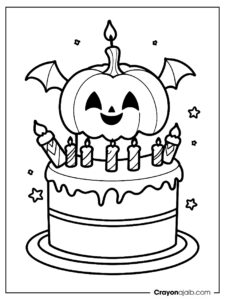 Pumpkin halloween cake coloring page ca