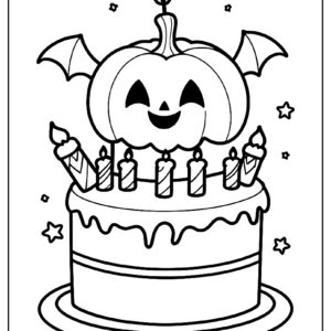 Pumpkin halloween cake coloring page ca