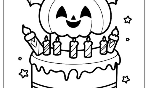 Pumpkin halloween cake coloring page ca