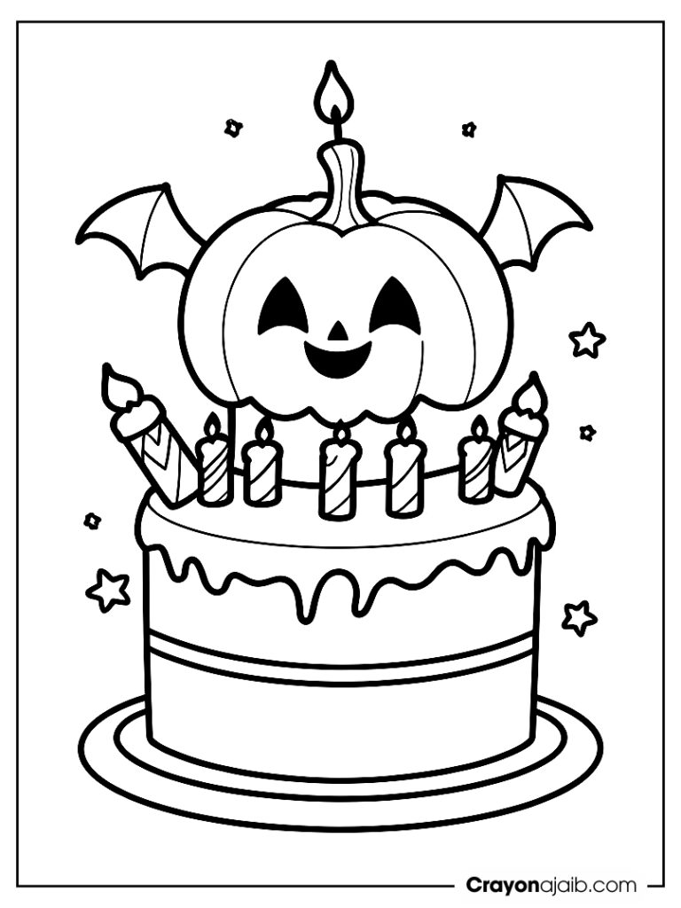 Pumpkin halloween cake coloring page ca