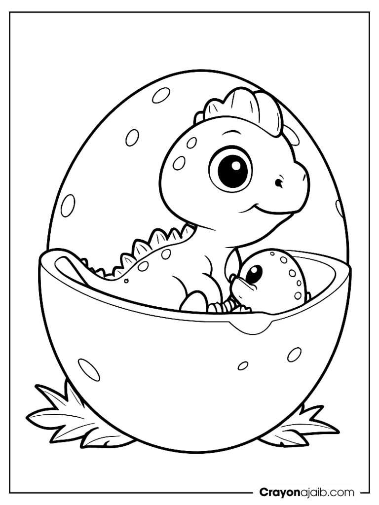 Simple dinosaur hatching outline page ca