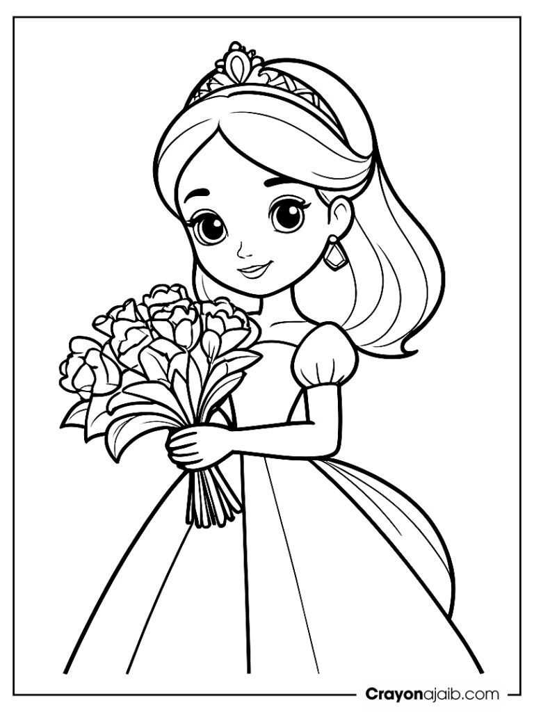 Simple princess bouquet coloring page ca