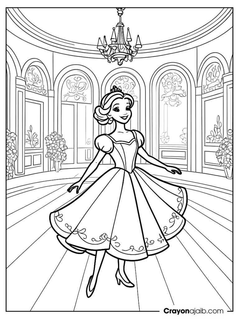 Simple princess dance coloring page ca