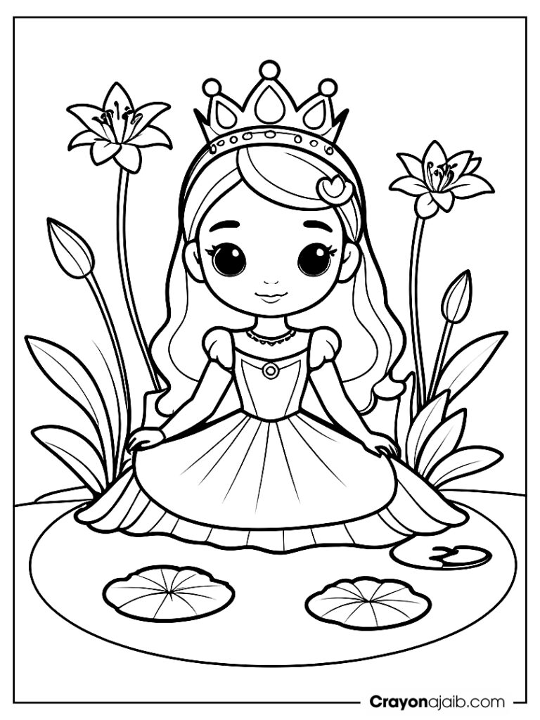 Simple princess by pond coloring page ca