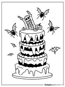 Skeleton arms halloween cake coloring page ca