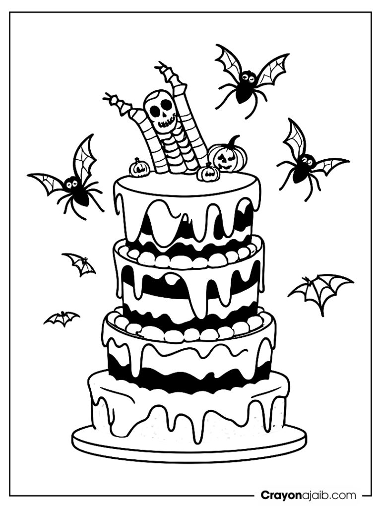 Skeleton arms halloween cake coloring page ca