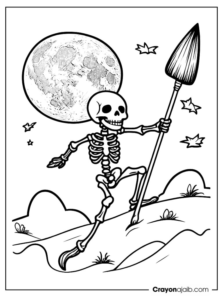 Skeleton riding a broomstick crayonajaib