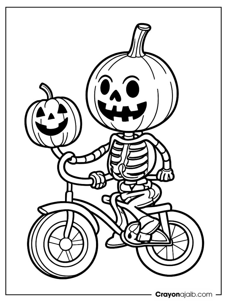 Skeleton riding a tricycle crayonajaib