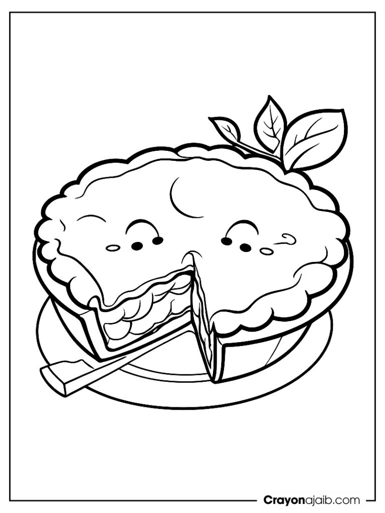 Smiling apple pie coloring page for kids ca