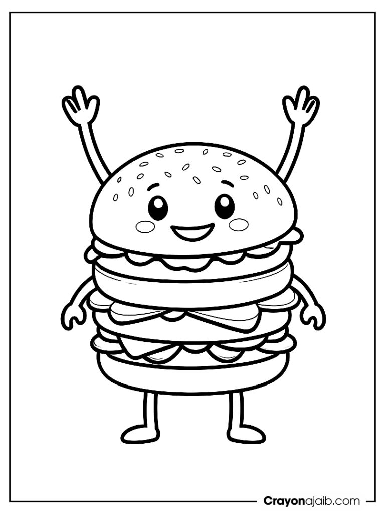 Smiling burger character for kindergarten ca