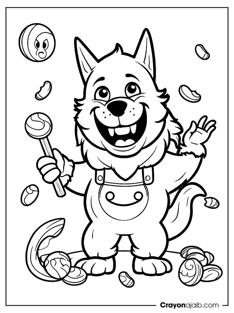 Smiling werewolf juggling halloween candies ca