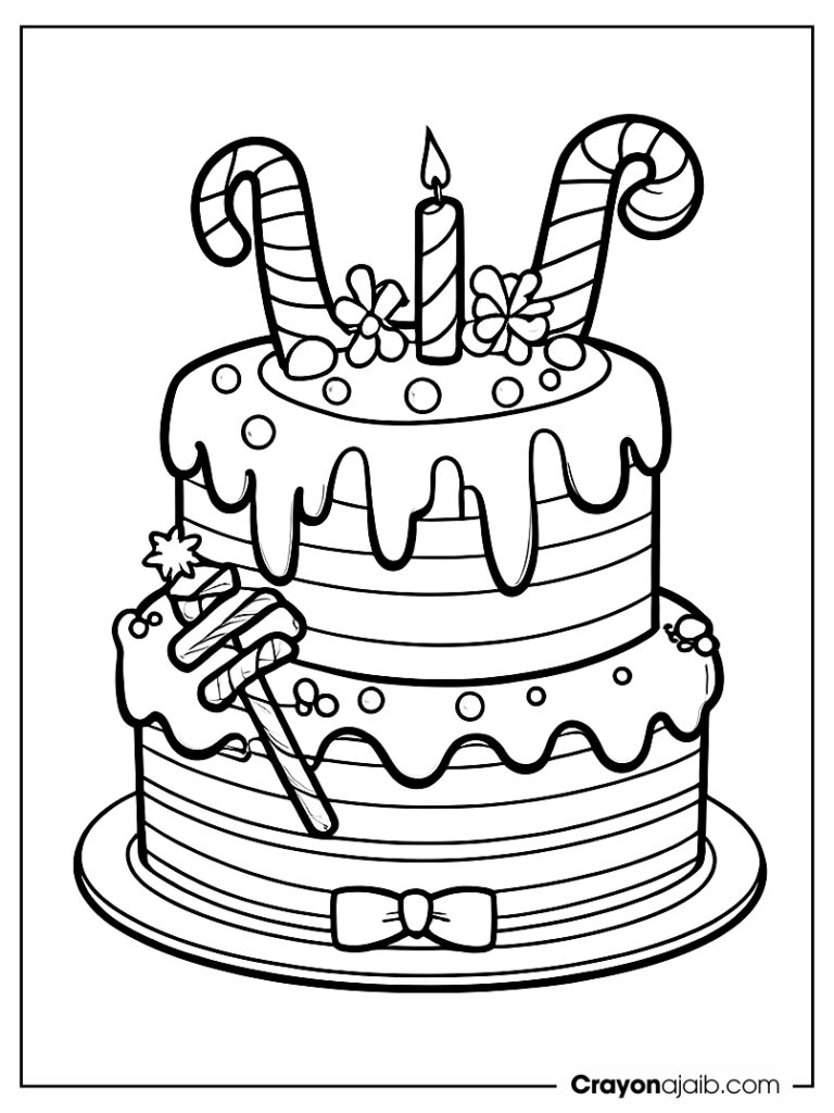 Snowflake and candy cane holiday cake drawing ca