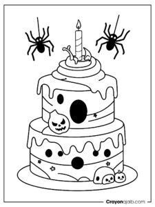 Spooky cake with spider web design coloring page ca