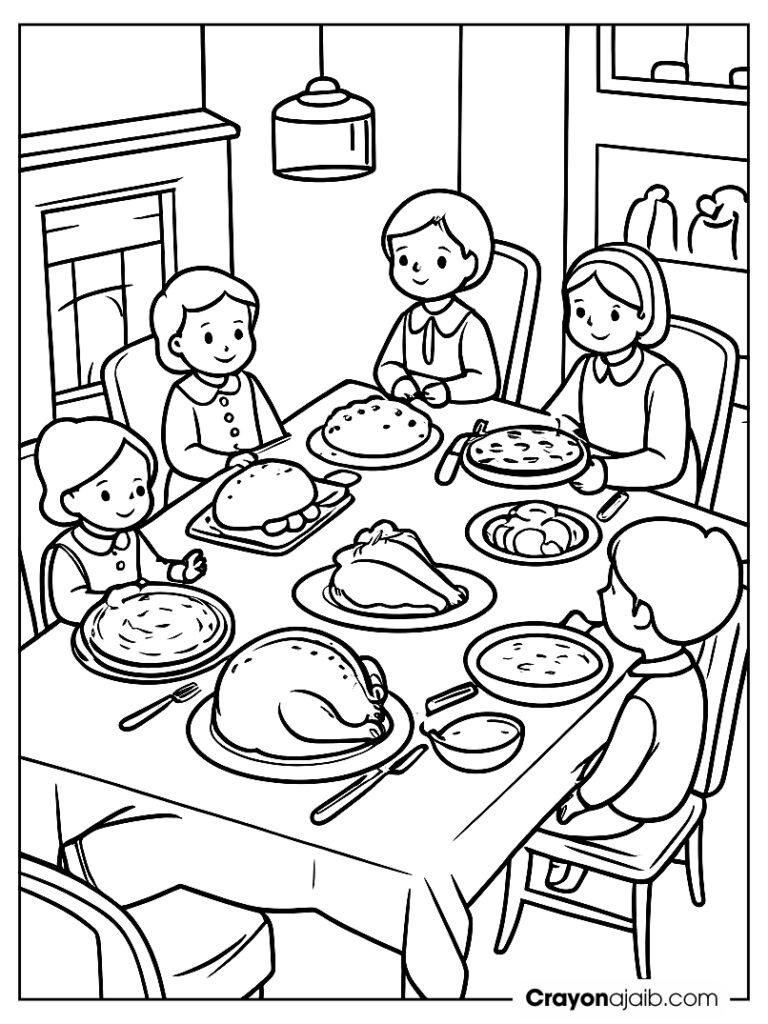 Thanksgiving family dinner coloring page ca