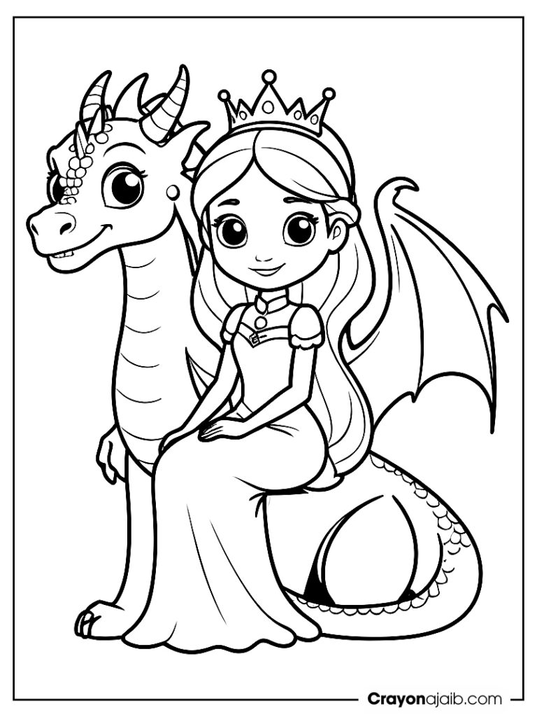 Throne princess with dragon coloring page ca