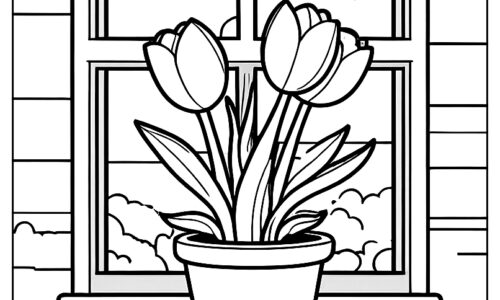 Tulip in flowerpot with window background ca