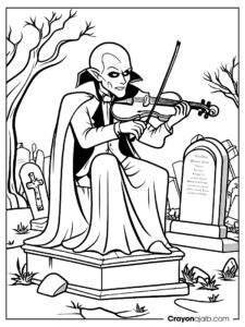 Vampire playing violin on gravestone ca