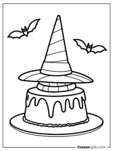 Witch hat cake coloring page ca