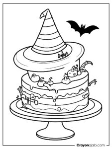 Witch hat pumpkin cake coloring page ca