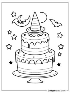 Witch and moon cake coloring page ca