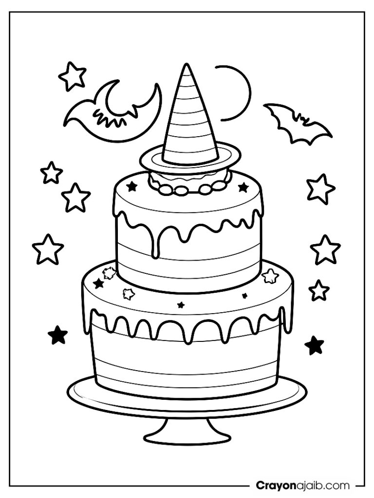 Witch and moon cake coloring page ca