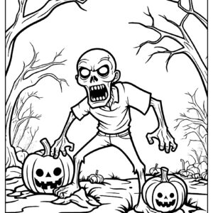 Zombie popping out of ground with pumpkin ca