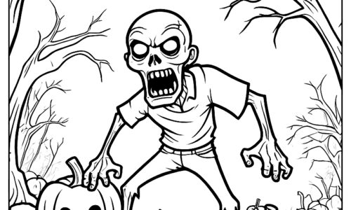 Zombie popping out of ground with pumpkin ca