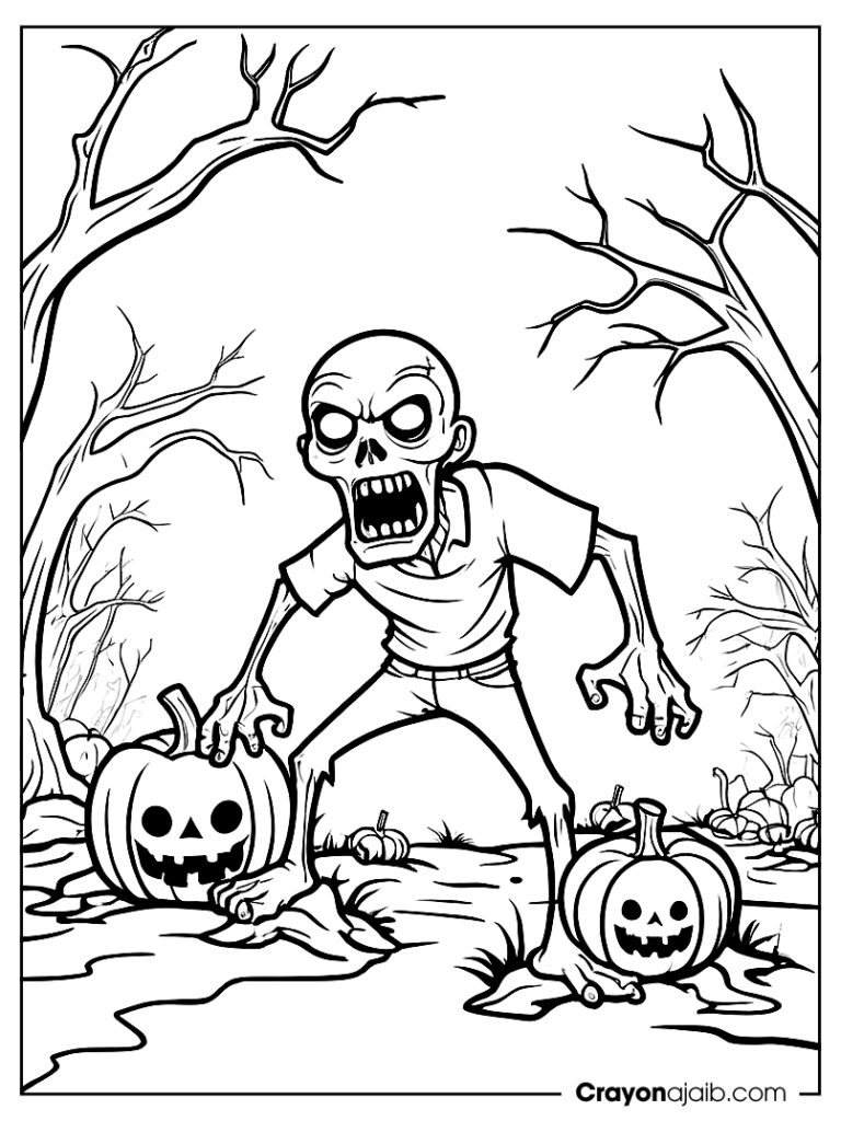 Zombie popping out of ground with pumpkin ca