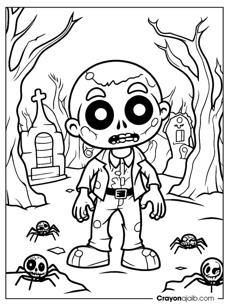 Zombie with spider in spooky graveyard ca