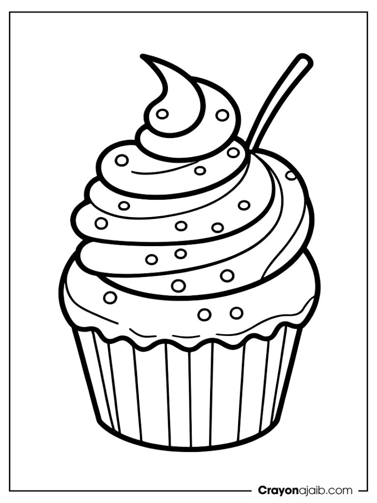 Cupcake illustration features a delightful swirl of frosting and a cherry on top, adorned with colorful sprinkles ca