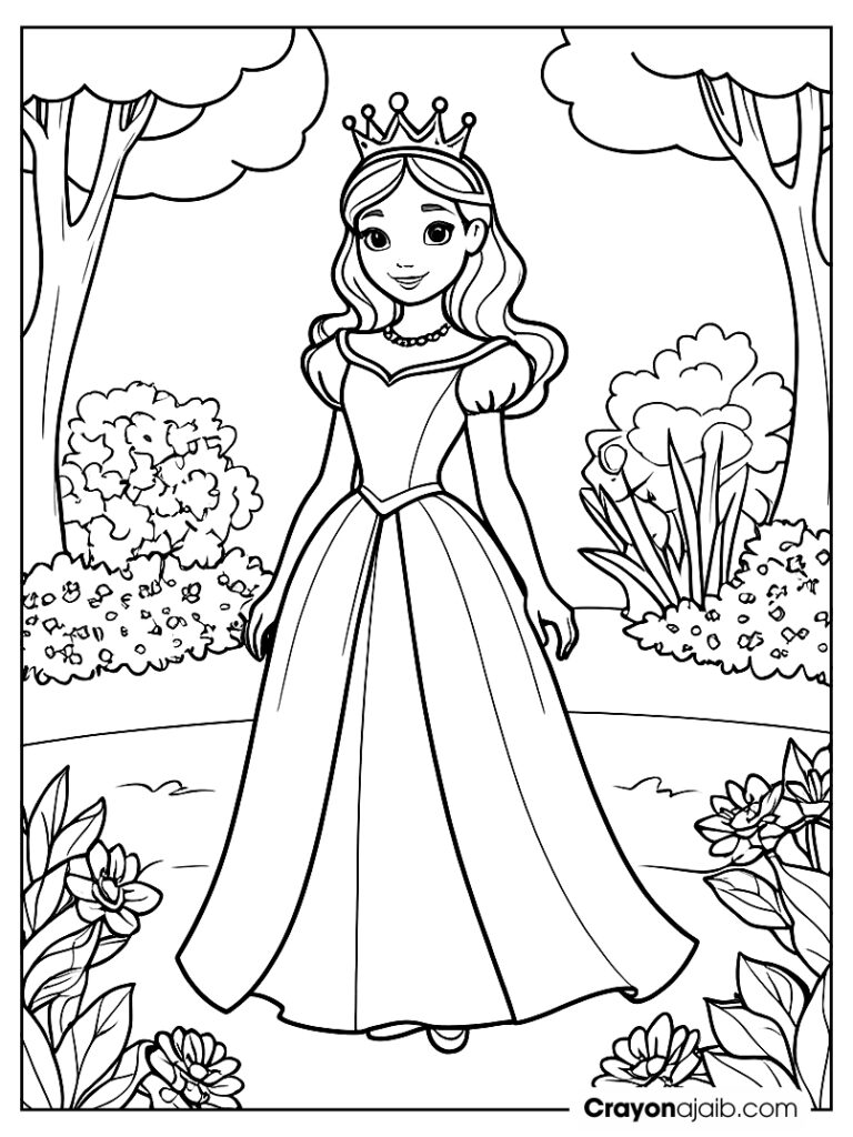 Image features a princess standing gracefully in a garden ca