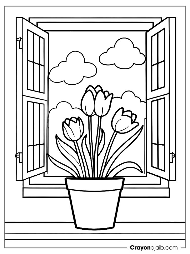 Tulip flower growing in a flowerpot on a windowsill ca