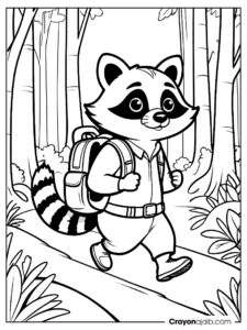 Adventurous raccoon coloring page ca