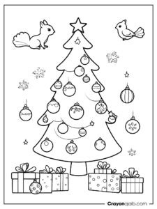 Animal ornament tree coloring page ca