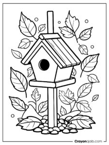 Autumn birdhouse coloring page ca