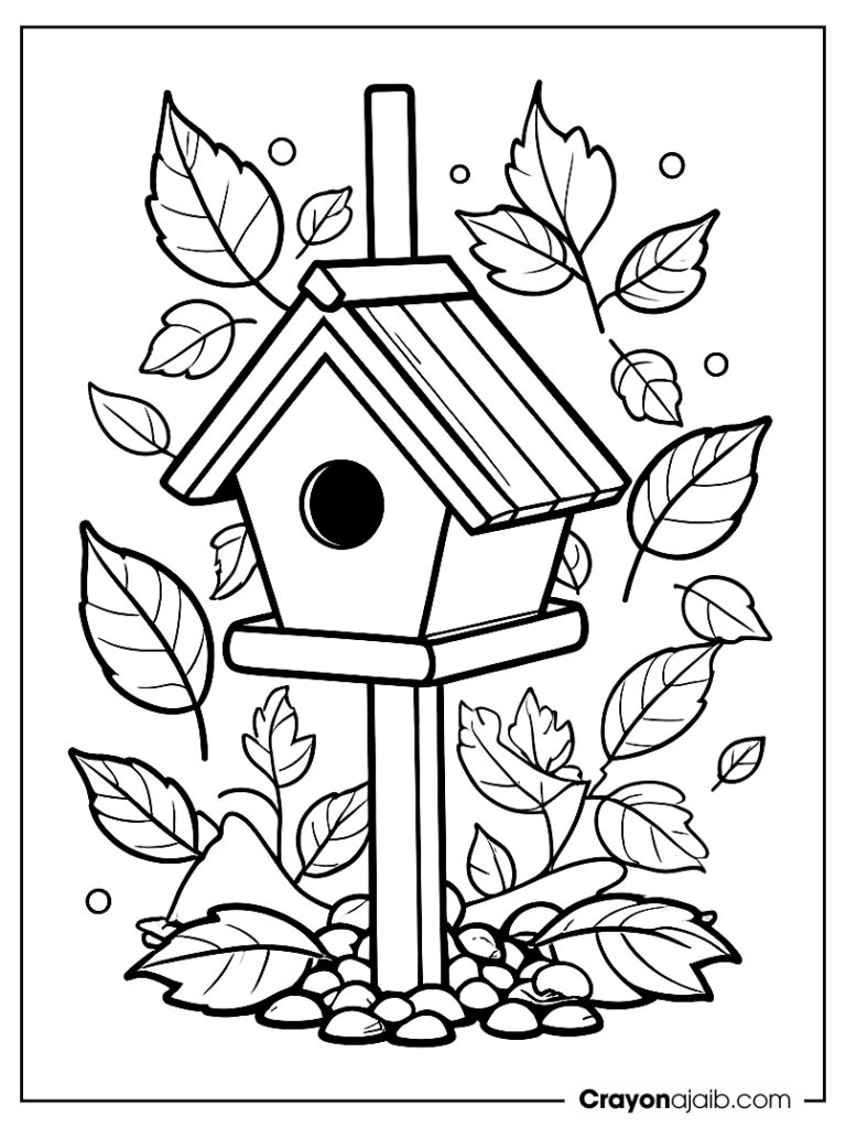 Autumn birdhouse coloring page ca