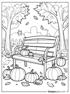 Autumn garden bench coloring page ca