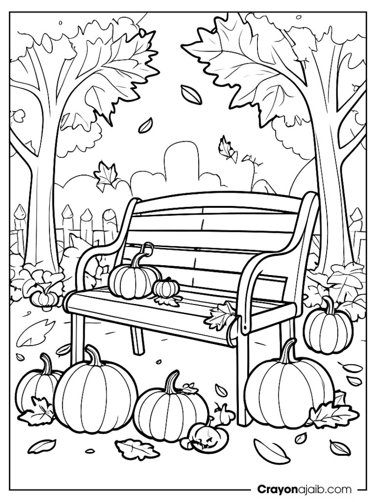 Autumn garden bench coloring page ca