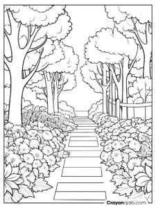 Autumn garden path coloring page ca