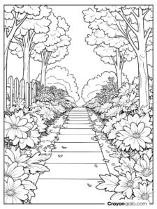 Autumn leaves garden coloring page ca