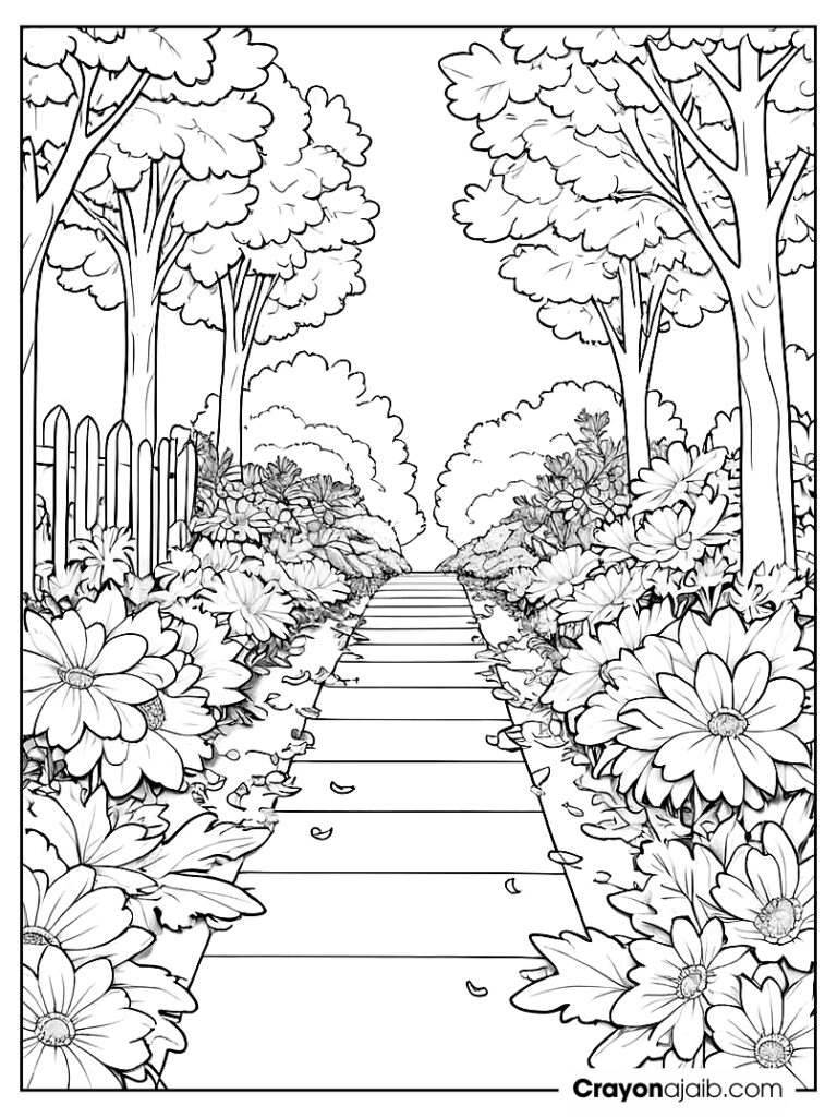 Autumn leaves garden coloring page ca