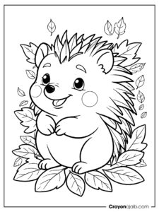 Autumn leaves hedgehog coloring page ca