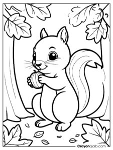 Autumn tree squirrel coloring page ca