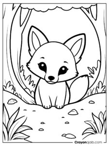 Baby fox in burrow coloring page ca