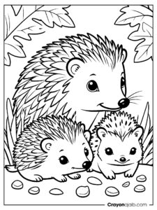 Baby hedgehogs with mother coloring page ca