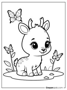 Baby reindeer with butterfly coloring page ca