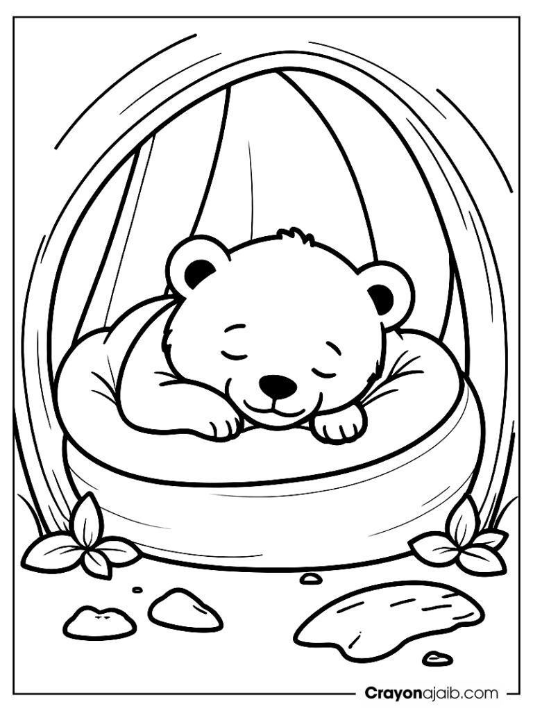 Bear cub sleeping coloring page ca