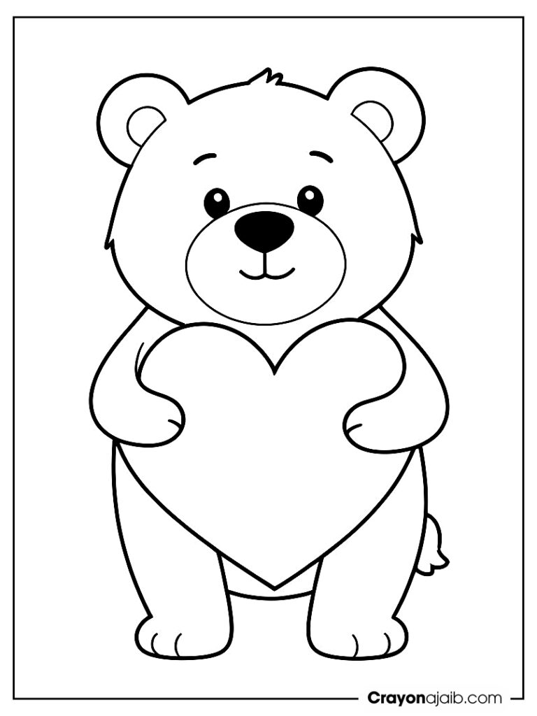 Bear hugging heart coloring page ca